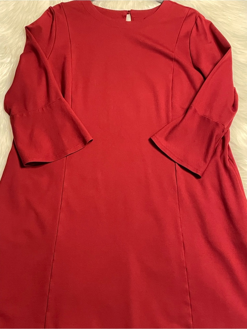 J.Jill, Dress, Cranberry Red, Ponte Knit, Stretch, Bell Sleeves, A-Line, Pocket